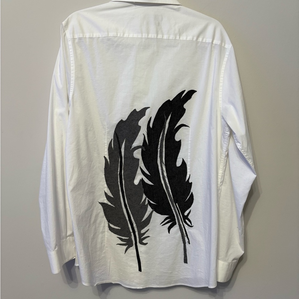 Kenneth Cole White Shirt with Black Feather Motif